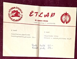 "Hódtava" Étterem Étlapja Hódmezővásárhely 1988.10.06.
