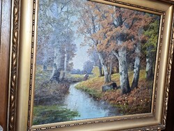 Antik kb 1890-MINA BACHMANN  ausztriai német  o/v   TÁJKÉP FESTMÉNY 69x56 cm  + keret--