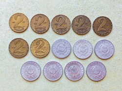 Magyarország 14 db Különböző Érme 1 2 Forint 1968-1989