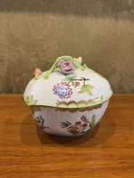NAGYMÉRETŰ, HERENDI VIKTÓRIA MINTÁS PORCELÁN SZÍV ALAKÚ BONBONIER