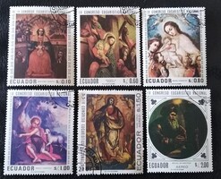 KP144 / Ecuador 1967 Ibero-amerikai festmények - Eucharisztikus kongresszus bélyegsor pecsételt