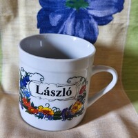 Retro László neves porcelán bögre – Ritka 3,5 dl-es pillangós, napocskás