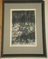 (N) Csulak Elelmér (1887-) : Erdei magány (Pad a fák között)