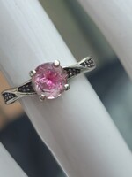 Silver Engagement Ring with Pink Sapphire and Purple Diamonds