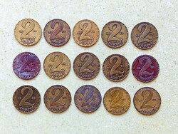 Magyarország 15 db Különböző Érme 2 Forint 1970-1989