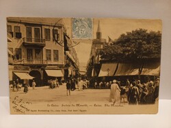 1907-es antik képeslap – Kairó, Mouskee bazár bejárata – Egyiptom arab világ nyüzsgő utcai élet