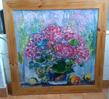 A.SCHNEIDER KLAGENFURTI OSZTRÁK FESTŐNŐ SPAKLIS TECHNIKÁJÚ KÉPE-acryl /farost 85x85 cm restaurált