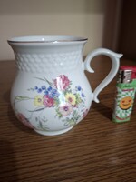 Hollóházi porcelán pocakos virág mintás bögre. Hibátlan. Jelzett.