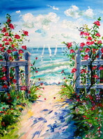 Beach with roses - acrylic painting / Tengerpart rózsákkal - akril festmény