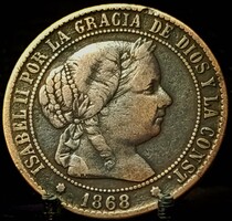 Spanyolország 2½ Céntimo, 1868 Verdejel: "7 ágú csillag" - Sevilla E10C2V