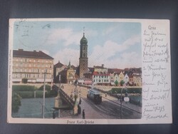 Antik képeslap Graz - villamos a Franz Karl hidon 1900-as évek eleje   260819