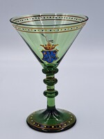 RARE! Signed Giergl Henrik antique Hungarian noble glass display cup, with family crest, 19th century