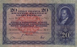 20 frank francs franken 1946 Svájc Gyönyörű
