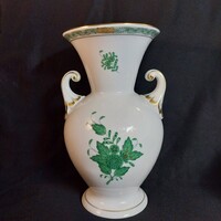 Herendi nagy füles porcelán díszváza – Zöld Apponyi (AV 7183)