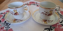 Retro Hollóházi porcelán kávéscsésze pár aljjal – Csipkebogyós mintás