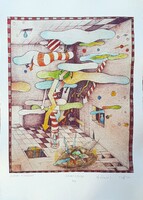 Ef Zámbó István - Zivatar a szobában 59 x 41 cm színes nyomat, merített papír