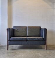 Vintage, mid century modern Danish leather sofa, two-seater
