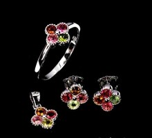 Real Tourmaline 925 Marked Silver Ring Earring Pendant Set
