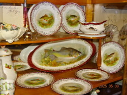 ANTIK OSZTRÁK PORCELÁN 6 SZEMÉLYES HALAS HAL SZERVÍROZÓ KÉSZLET