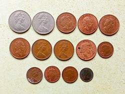 Anglia 14 db Különböző Érme 1/2 1 Penny 2 10 Pence 1968-2016