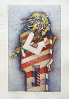 Ef Zámbó István - Széllökésekkel bélelt szoborterv 59 x 41 cm színes nyomat, merített papír