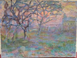Meggyes László (1928-2003) Szolnoki Plein Air ( Alkony)