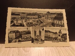 Nyíregyháza, Kossuth-tér, Látkép, Róm. kat. templom, Hősök szobra mozaik régi Weinstock fekete-fehér