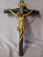 2609/14 Aprólékosan kifaragott fa kereszt és feszület - jelzett