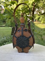 Régi csikóbőrös, kézzel készített magyar kulacs