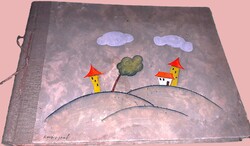 Antique hardcover HIBÁTLAN watercolor painting / drawing notebook album signed by Jenő Kovács