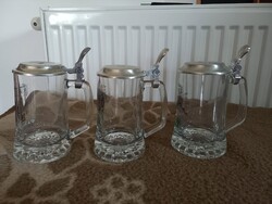 Ritka évszámos német Parkbräu ónfedeles söröskorsó szett – 3 db (1989, 1992, 1996)
