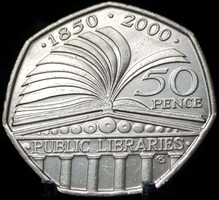 Egyesült Királyság 50 penny, 2000 150 Éves a Közkönyvtári Törvény E04A1V