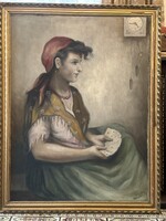 Mesterházy Dénes (1900-1949) - Kártyavető cigánylány (Nagy méret!)