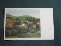Képeslap,Gyirászi Mihály grafika,Budakeszi látkép,részlet,1956-