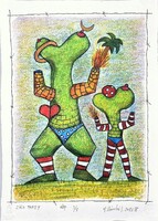 Ef Zámbó István - Zöld party 42 x 30 cm EBP, merített papír