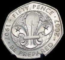 Egyesült Királyság 50 penny, 2007 100 Éves a Cserkészmozgalom E02F5V