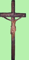 Antik kézzel faragott CRUCIFIX - fali fa feszület kereszt FA CORPUSSAL 48x20 cm a képek szerint