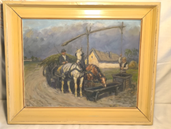 Kolozsváry Kamilló - Lovas szekér olaj festmény