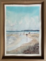 Bálinth Tibor Playing on the beach 32x23cm seascape watercolor