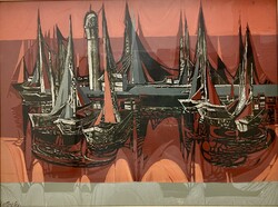 Gyula Xantus (1919-1993): Sunset at the Pier 60x80cm PAINTING GALLERY
