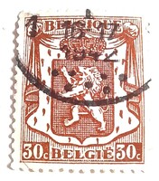1940 Belgium coat of arms used stamp with black overprint of 10 centimes on a 30 centimes base
