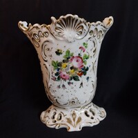 Antik francia Vieux Paris porcelán legyezőváza – Rokokó stílusú, kézzel festett