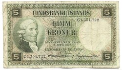 5 krónur korona 1928 april 15 Izland zöld sorszám előtt "C"