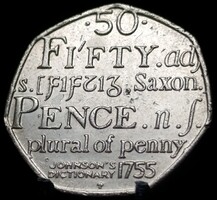 Egyesült Királyság 50 penny, 2005 250. Évforsuló - Samuel Johnson Angol Nyelv-szótárának kiad C03C4V