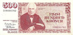 500 krónur korona 1986 mai. 05. Izland Hajtatlan de rajzszög nyom baloldalon Ritka év