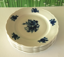 6 DB ANTIK FEHÉR-KÉK RÓZSA MINTÁS "BAVARIA GERMANY" PORCELÁN DESSZERTES,SZENDVICSES TÁNYÉR KÉSZLET