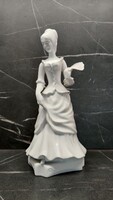 Nagyméretű Hollóházi porcelán figura – Legyezős barokk dáma (27 cm, fehér mázas)