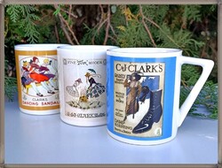 Old English Porcelain - Shoe Advertisement Pattern, 3 dl Mugs