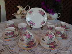 Angol rózsás csontporcelán teás reggeliző készlet