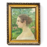 Litteczky Endre(1880-1953)Női képmás Nagybányai háttérben olaj-vászon festmény